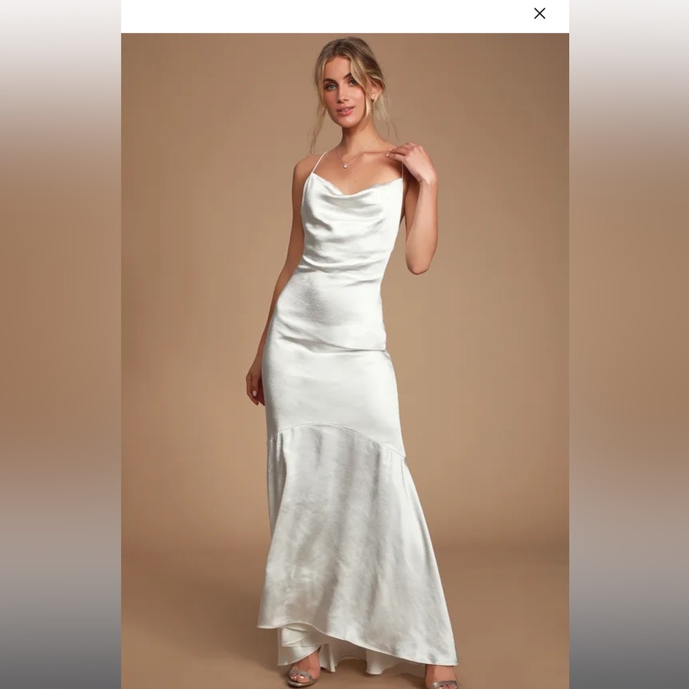 white satin elliatt cowel gown